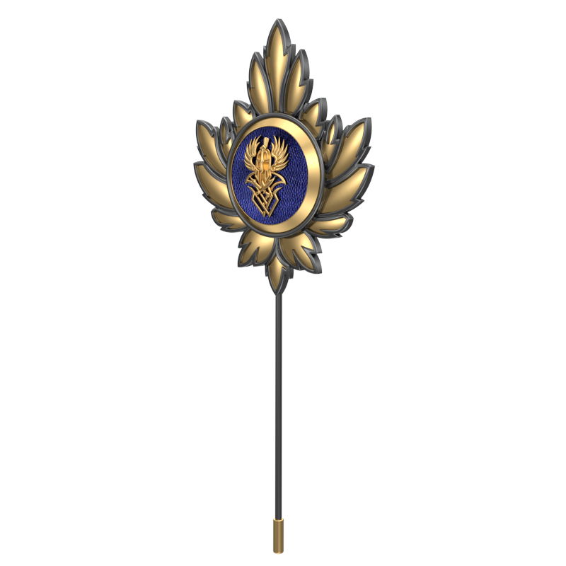 Warrior ,Mapel Edgy Lapel with 18kt Gold & Black Ruthenium Plating and Enamel on Brass.