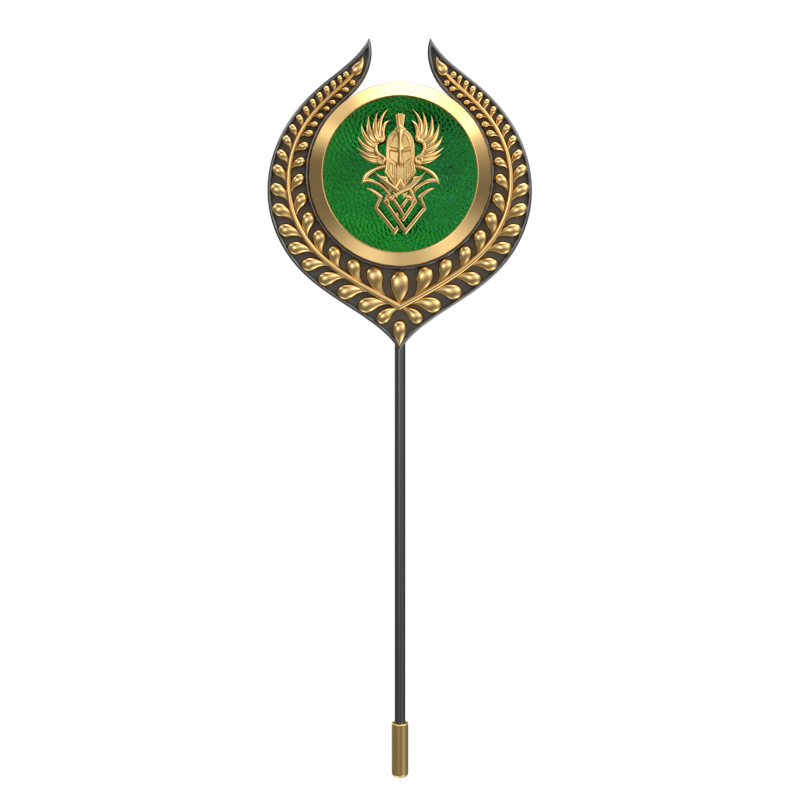 Warrior ,Leaf Edgy Lapel with 18kt Gold & Black Ruthenium Plating and Enamel on Brass.