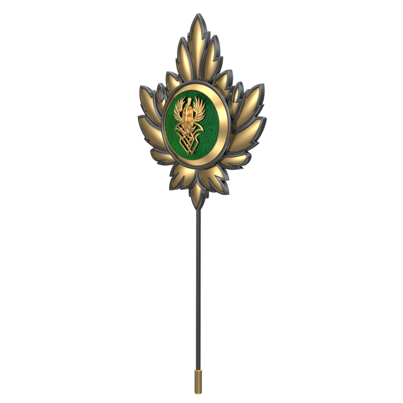 Warrior ,Mapel Edgy Lapel with 18kt Gold & Black Ruthenium Plating and Enamel on Brass.