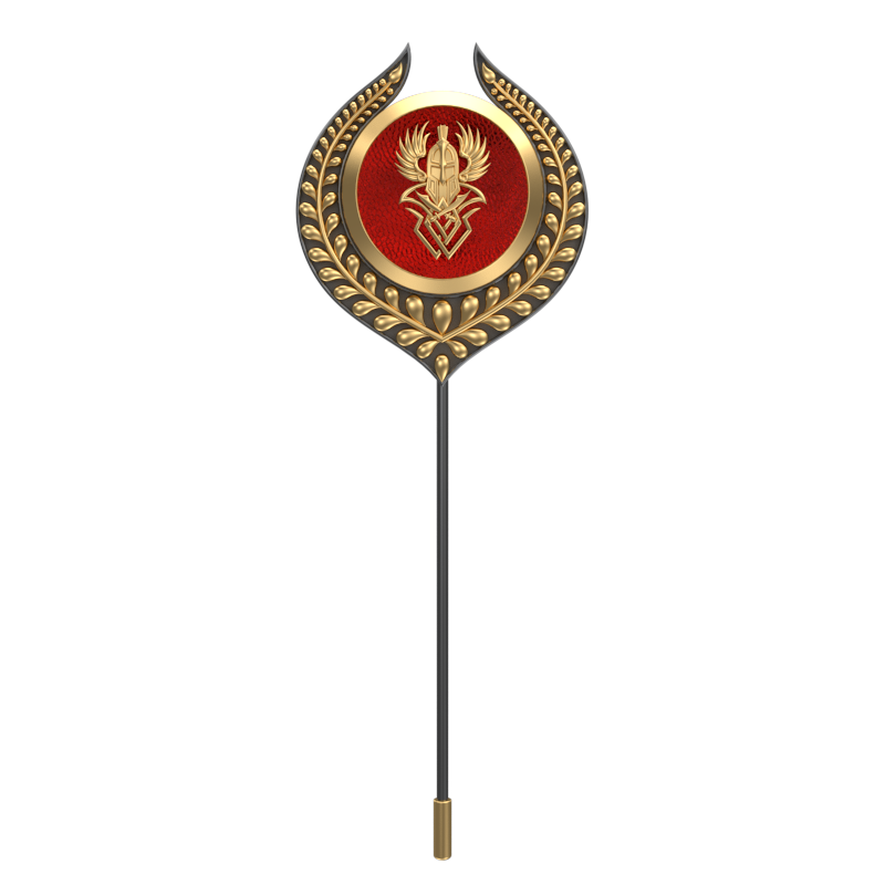 Warrior ,Leaf Edgy Lapel with 18kt Gold & Black Ruthenium Plating and Enamel on Brass.