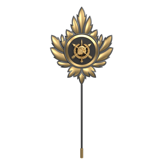Pirate ,Mapel Edgy Lapel with 18kt Gold & Black Ruthenium Plating and Enamel on Brass.