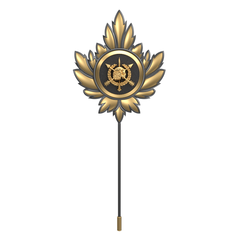 Pirate ,Mapel Edgy Lapel with 18kt Gold & Black Ruthenium Plating and Enamel on Brass.