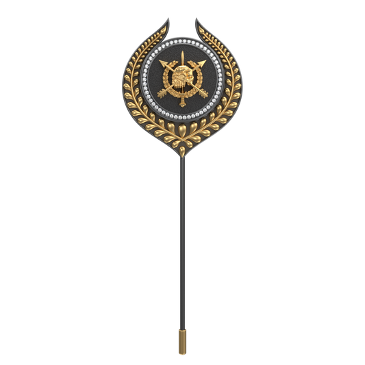 Pirate  Luxe, Leaf Edgy Lapel with CZ Diamonds, 18kt Gold & Black Ruthenium Plating on Brass.