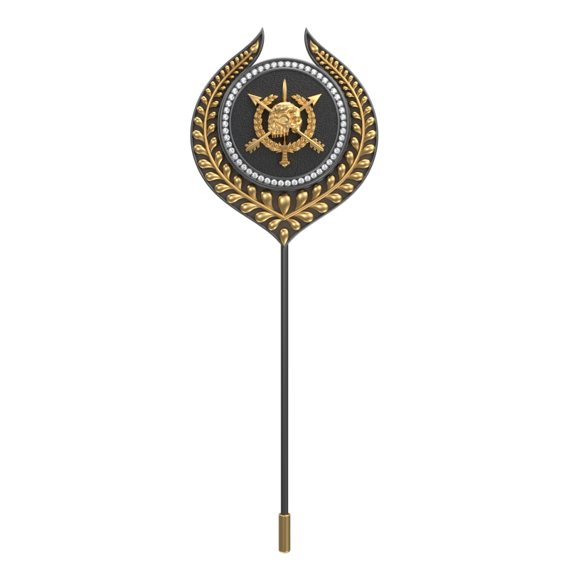 Pirate Luxe, Leaf Edgy Lapel with CZ Diamonds, 18kt Gold & Black Ruthenium Plating on Brass.