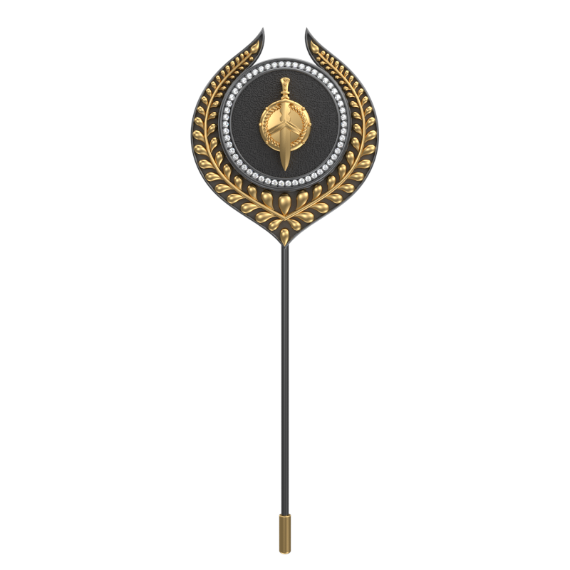 Honour Luxe, Leaf Edgy Lapel with CZ Diamonds, 18kt Gold & Black Ruthenium Plating on Brass.