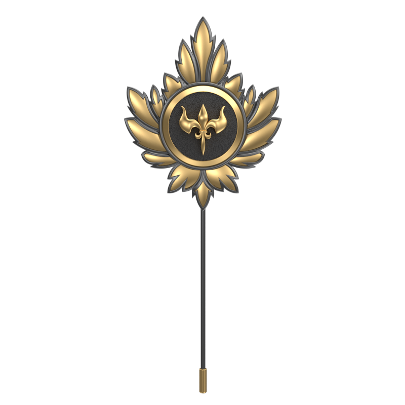 Rudra ,Mapel Edgy Lapel with 18kt Gold & Black Ruthenium Plating and Enamel on Brass.