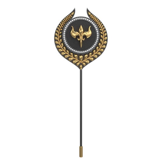 Rudra  Luxe, Leaf Edgy Lapel with CZ Diamonds, 18kt Gold & Black Ruthenium Plating on Brass.