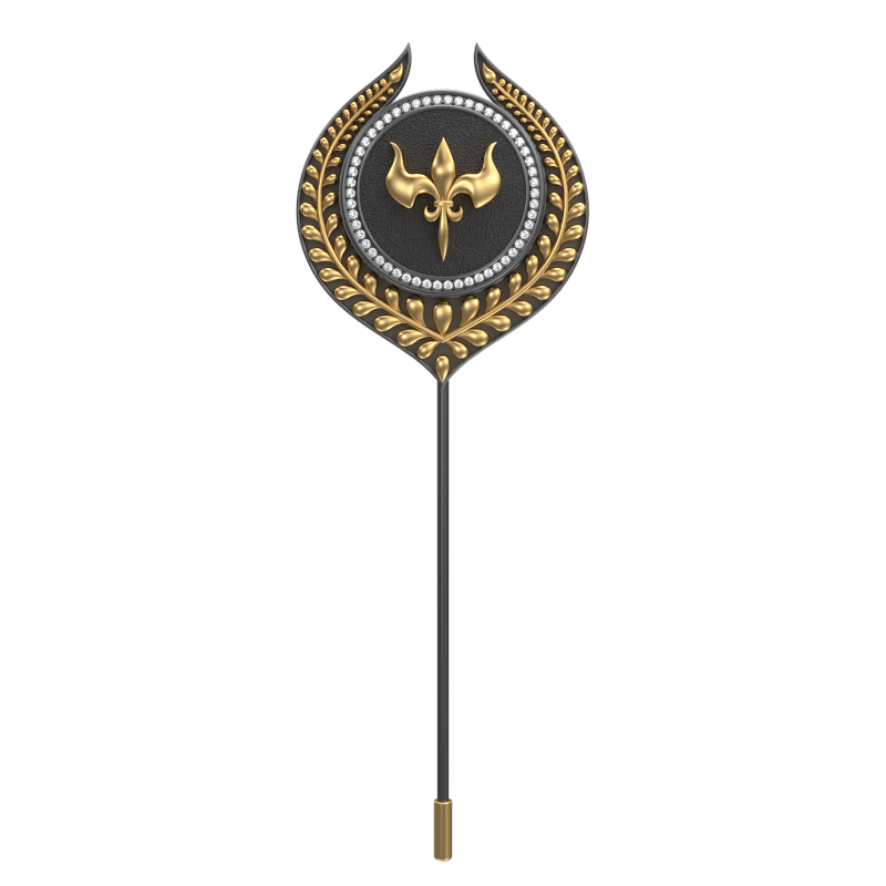 Rudra Luxe, Leaf Edgy Lapel with CZ Diamonds, 18kt Gold & Black Ruthenium Plating on Brass.