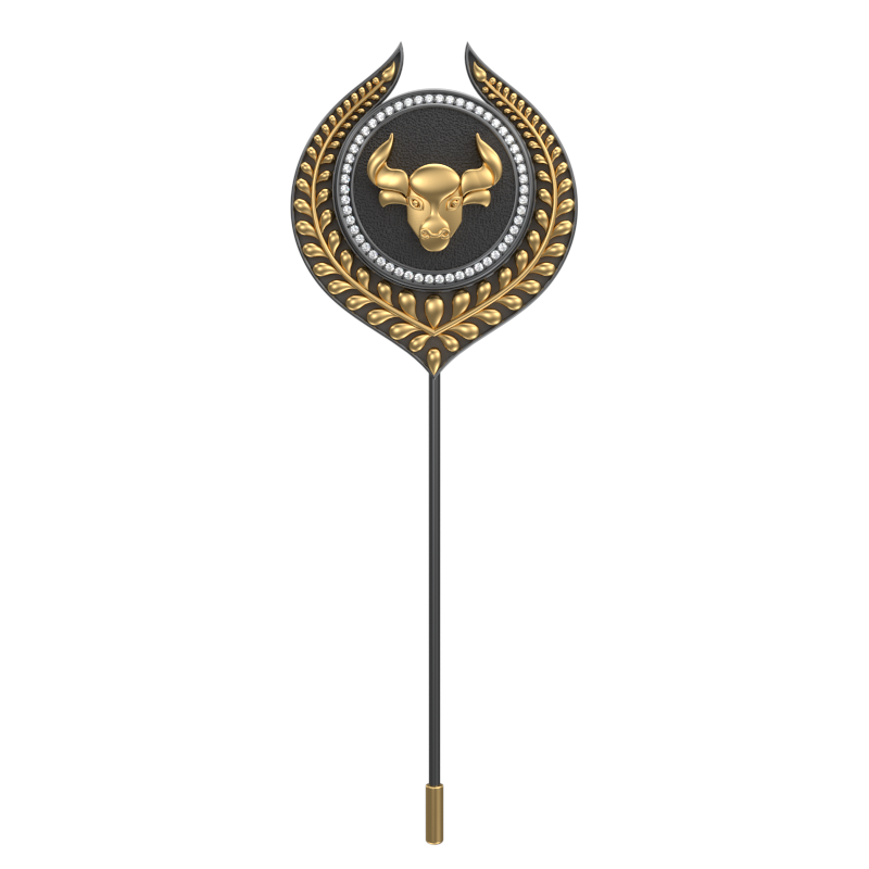 Taurus Zodiac Luxe, Leaf Constellation Lapel with CZ Diamonds, 18kt Gold & Black Ruthenium Plating on Brass.