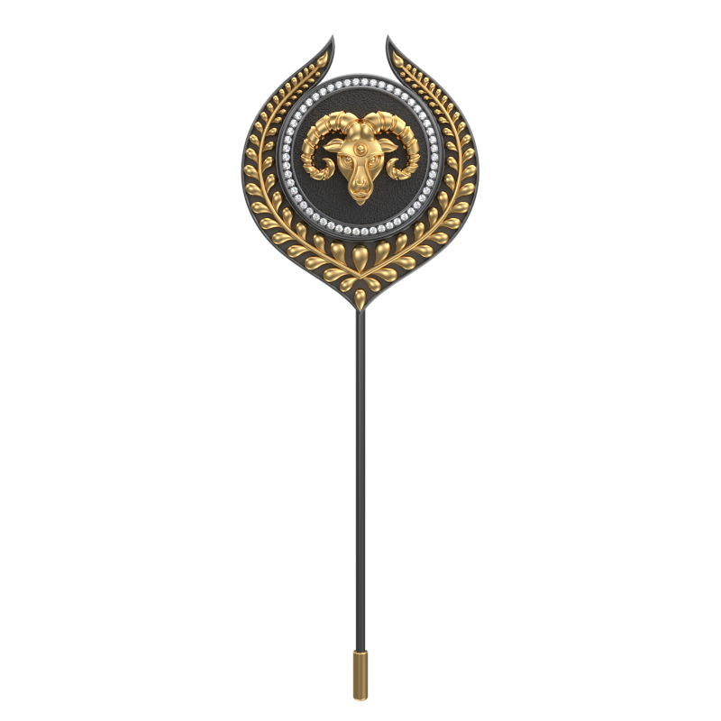 Aries Zodiac Luxe, Leaf Constellation Lapel with CZ Diamonds, 18kt Gold & Black Ruthenium Plating on Brass.