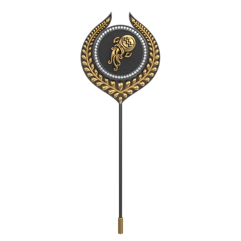 Aquarius Zodiac Luxe, Leaf Constellation Lapel with CZ Diamonds, 18kt Gold & Black Ruthenium Plating on Brass.