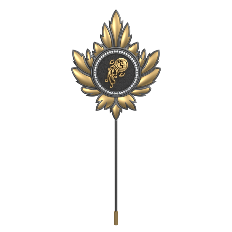 Aquarius Zodiac Luxe, Maple Constellation Lapel with CZ Diamonds, 18kt Gold & Black Ruthenium Plating on Brass.