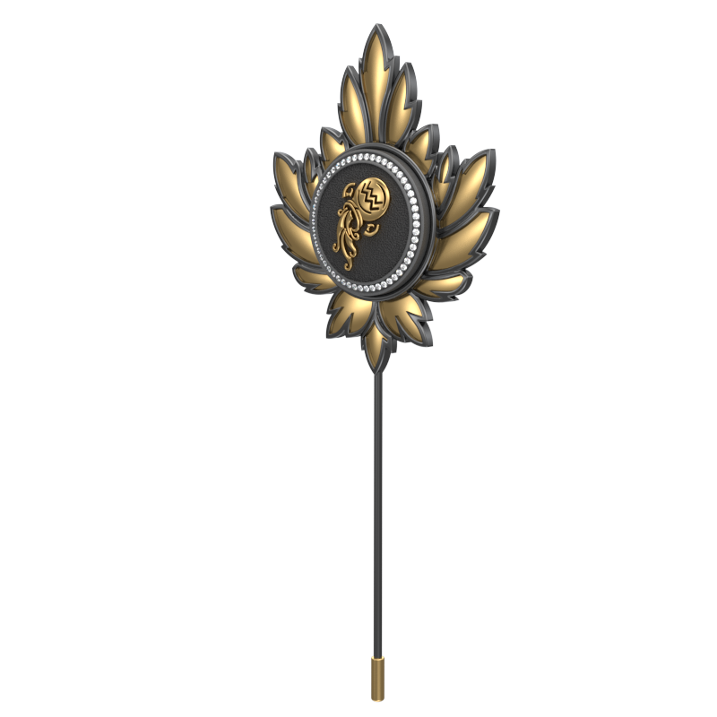 Aquarius Zodiac Luxe, Maple Constellation Lapel with CZ Diamonds, 18kt Gold & Black Ruthenium Plating on Brass.