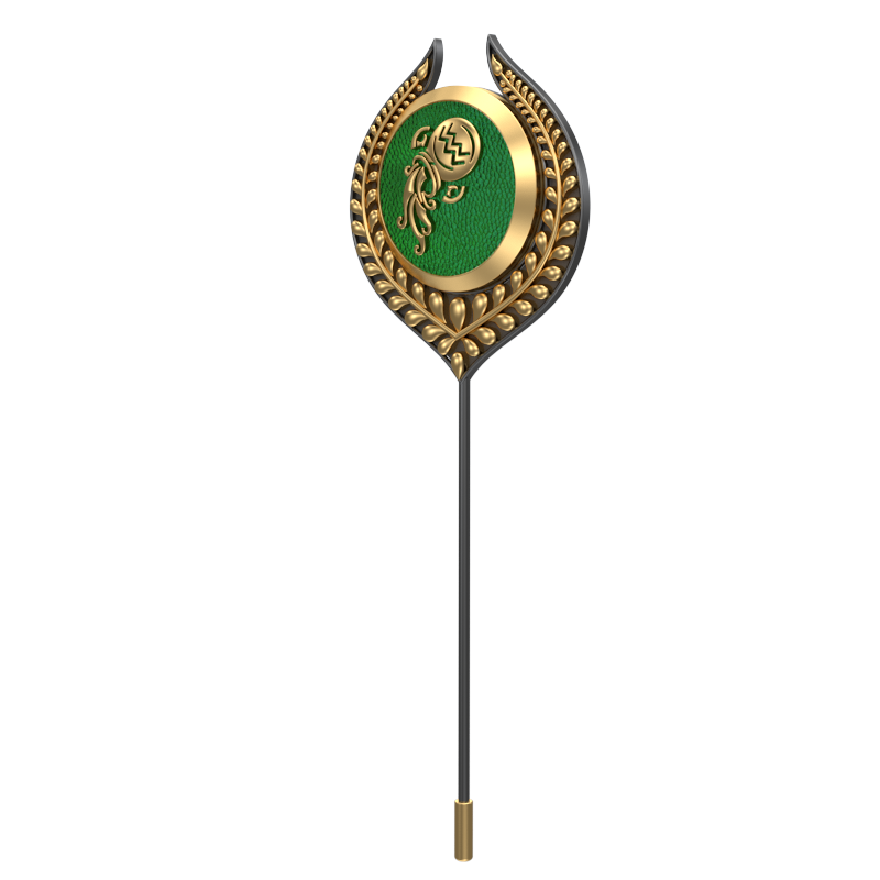 Aquarius Zodiac, Leaf Constellation Lapel with 18kt Gold & Black Ruthenium Plating and Enamel on Brass.