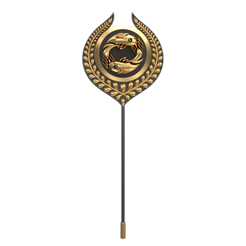 Pisces Zodiac, Leaf Constellation Lapel with 18kt Gold & Black Ruthenium Plating and Enamel on Brass.