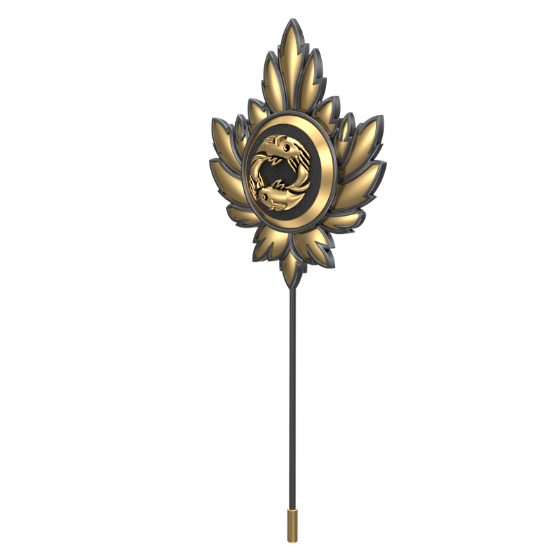 Pisces Zodiac, Maple Constellation Lapel with 18kt Gold & Black Ruthenium Plating and Enamel on Brass.