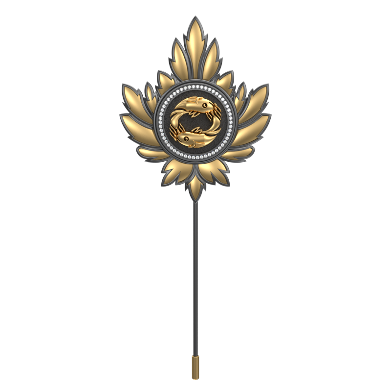 Pisces Zodiac Luxe, Maple Constellation Lapel with CZ Diamonds, 18kt Gold & Black Ruthenium Plating on Brass.
