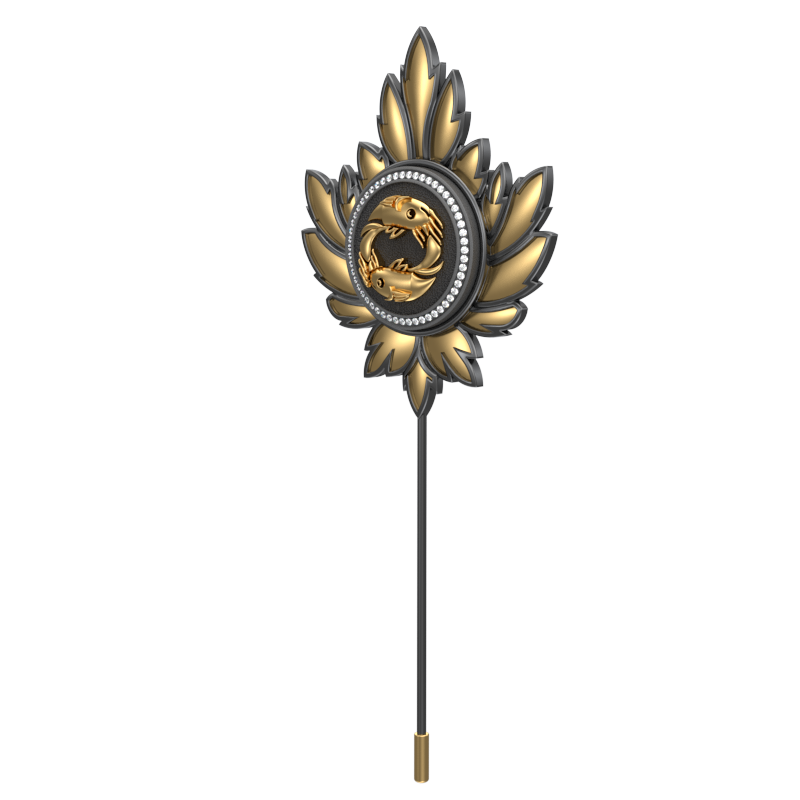 Pisces Zodiac Luxe, Maple Constellation Lapel with CZ Diamonds, 18kt Gold & Black Ruthenium Plating on Brass.