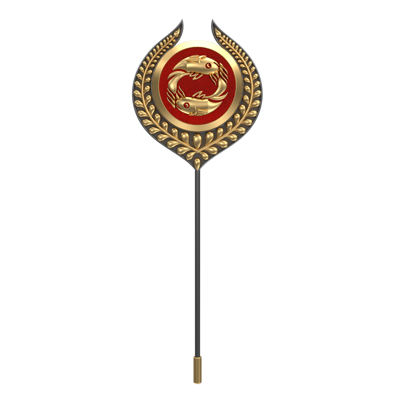 Pisces Zodiac, Leaf Constellation Lapel with 18kt Gold & Black Ruthenium Plating and Enamel on Brass.