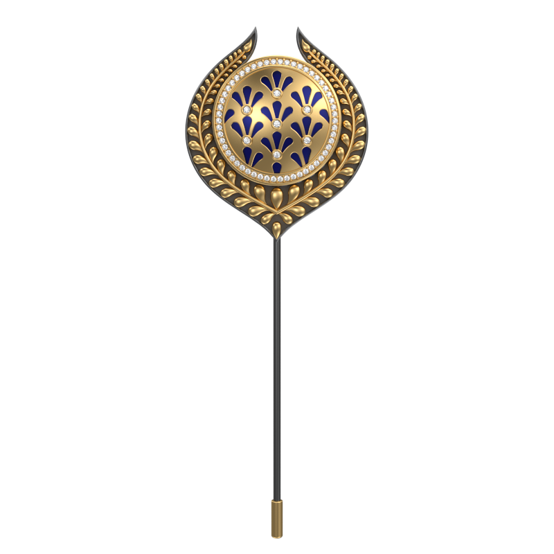 Bloom Luxe, Leaf Classic Lapel with CZ Diamonds, 18kt Gold & Black Ruthenium Plating and Enamel on Brass.