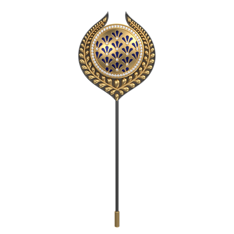 Bloom Luxe, Leaf Classic Lapel with CZ Diamonds, 18kt Gold & Black Ruthenium Plating and Enamel on Brass.