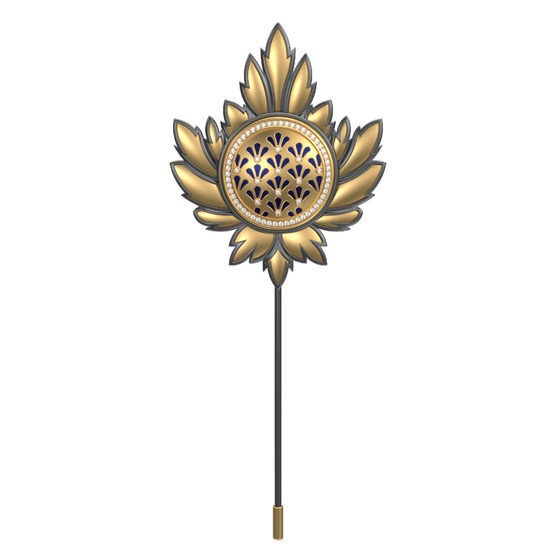 Bloom Luxe, Maple Classic Lapel with CZ Diamonds, 18kt Gold & Black Ruthenium Plating and Enamel on Brass.