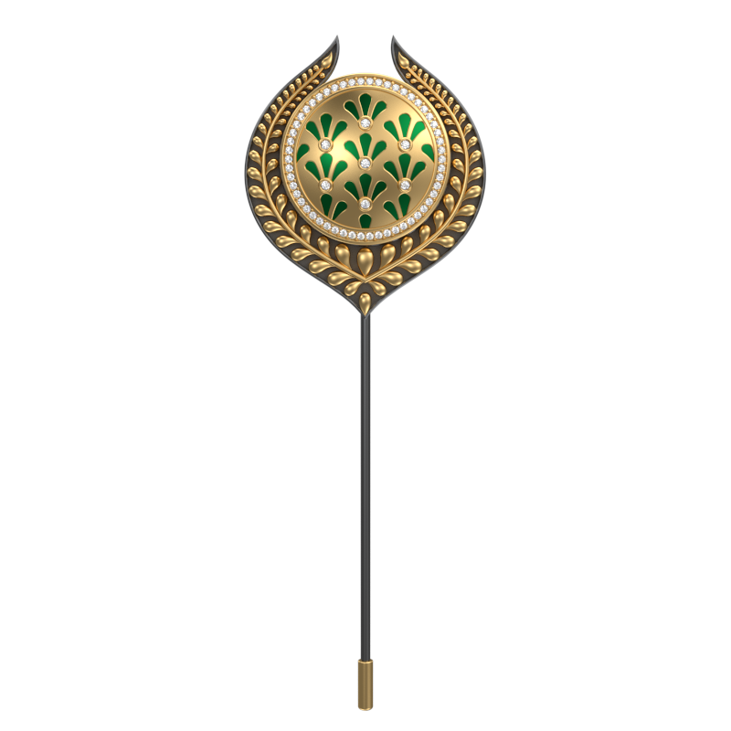 Bloom Luxe, Leaf Classic Lapel with CZ Diamonds, 18kt Gold & Black Ruthenium Plating and Enamel on Brass.