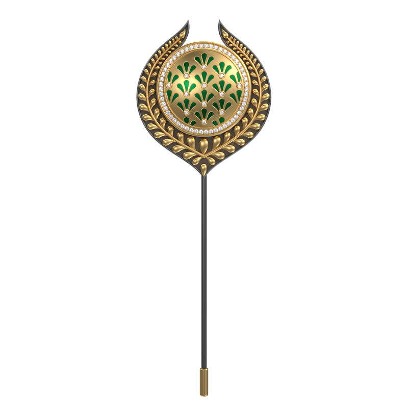 Bloom Luxe, Leaf Classic Lapel with CZ Diamonds, 18kt Gold & Black Ruthenium Plating and Enamel on Brass.