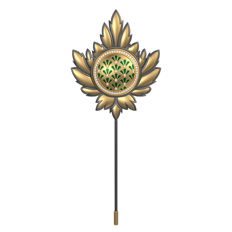Bloom Luxe, Maple Classic Lapel with CZ Diamonds, 18kt Gold & Black Ruthenium Plating and Enamel on Brass.