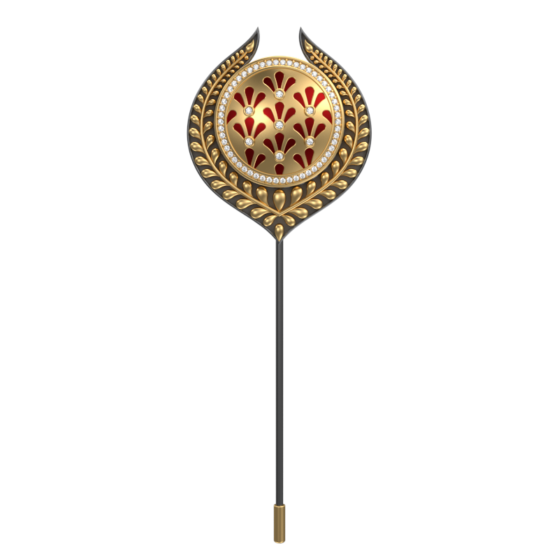 Bloom Luxe, Leaf Classic Lapel with CZ Diamonds, 18kt Gold & Black Ruthenium Plating and Enamel on Brass.
