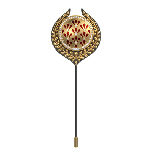 Bloom Luxe, Leaf Classic Lapel with CZ Diamonds, 18kt Gold & Black Ruthenium Plating and Enamel on Brass.