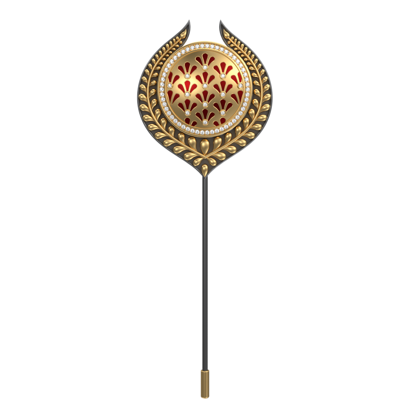 Bloom Luxe, Leaf Classic Lapel with CZ Diamonds, 18kt Gold & Black Ruthenium Plating and Enamel on Brass.