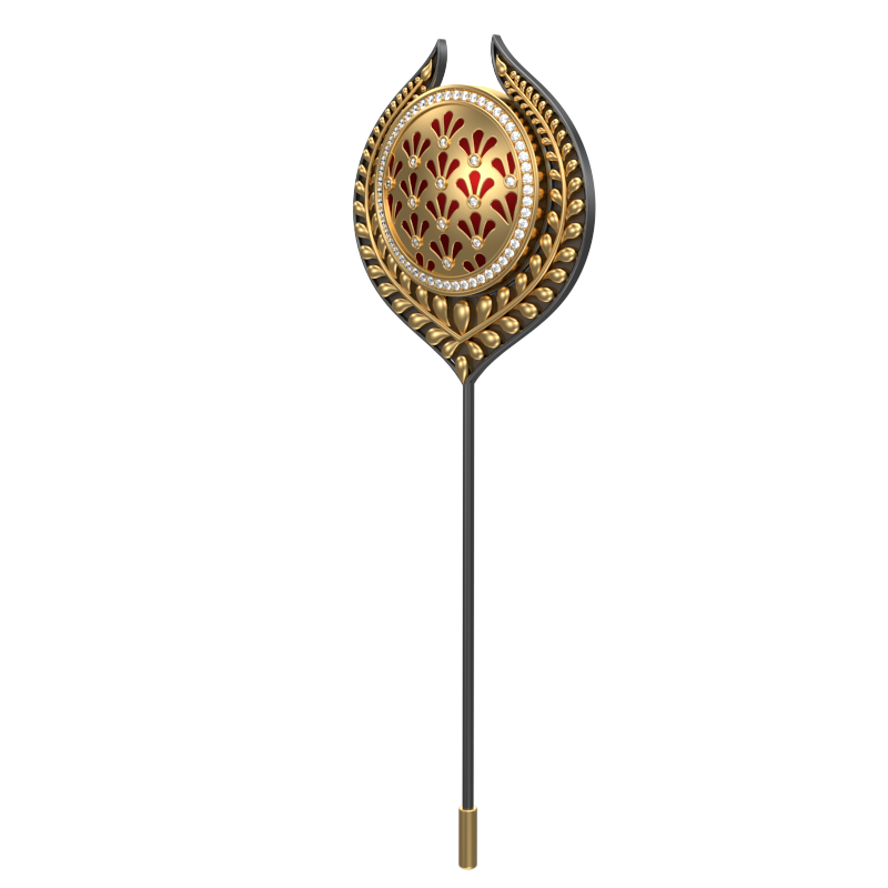 Bloom Luxe, Leaf Classic Lapel with CZ Diamonds, 18kt Gold & Black Ruthenium Plating and Enamel on Brass.
