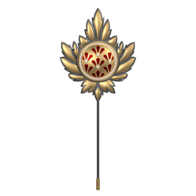 Bloom Luxe, Maple Classic Lapel with CZ Diamonds, 18kt Gold & Black Ruthenium Plating and Enamel on Brass.