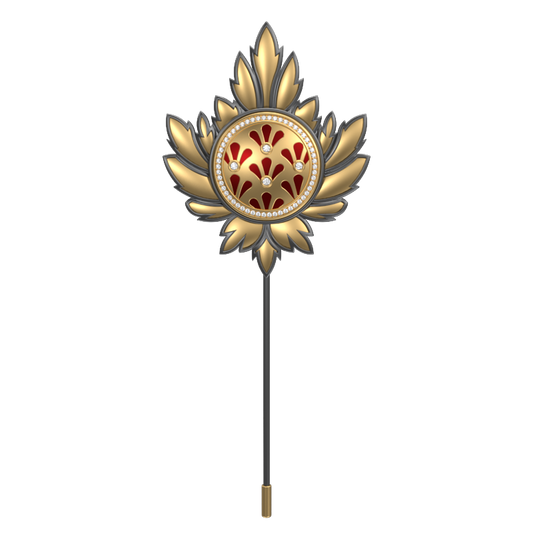Bloom Luxe, Maple Classic Lapel with CZ Diamonds, 18kt Gold & Black Ruthenium Plating and Enamel on Brass.