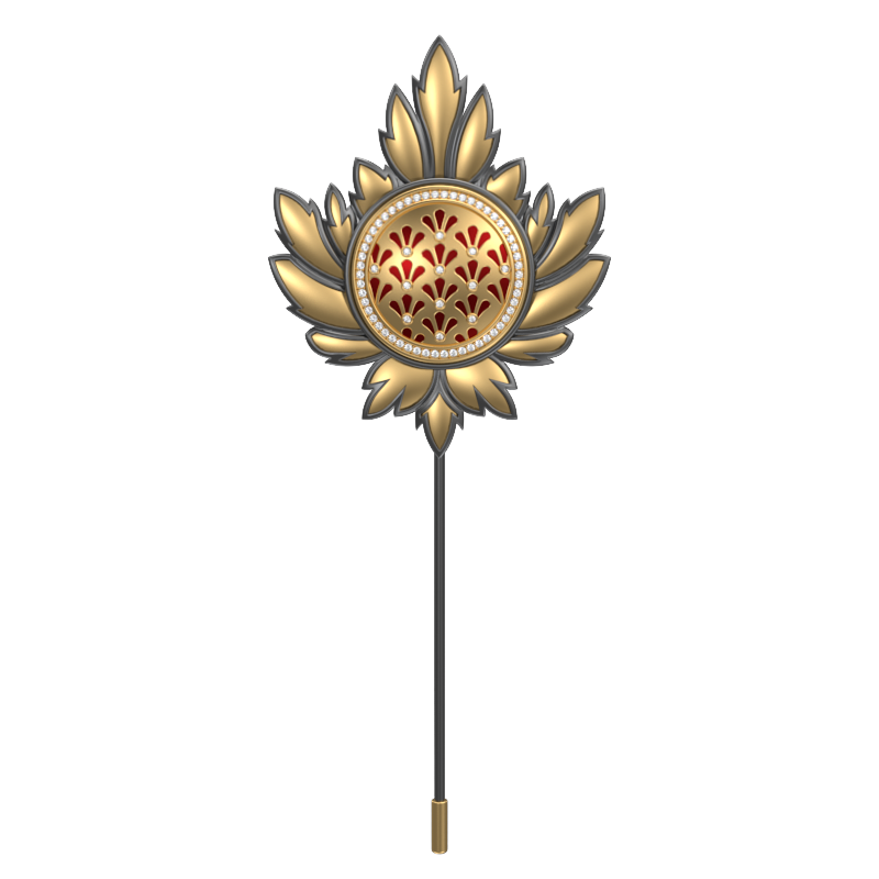 Bloom Luxe, Maple Classic Lapel with CZ Diamonds, 18kt Gold & Black Ruthenium Plating and Enamel on Brass.