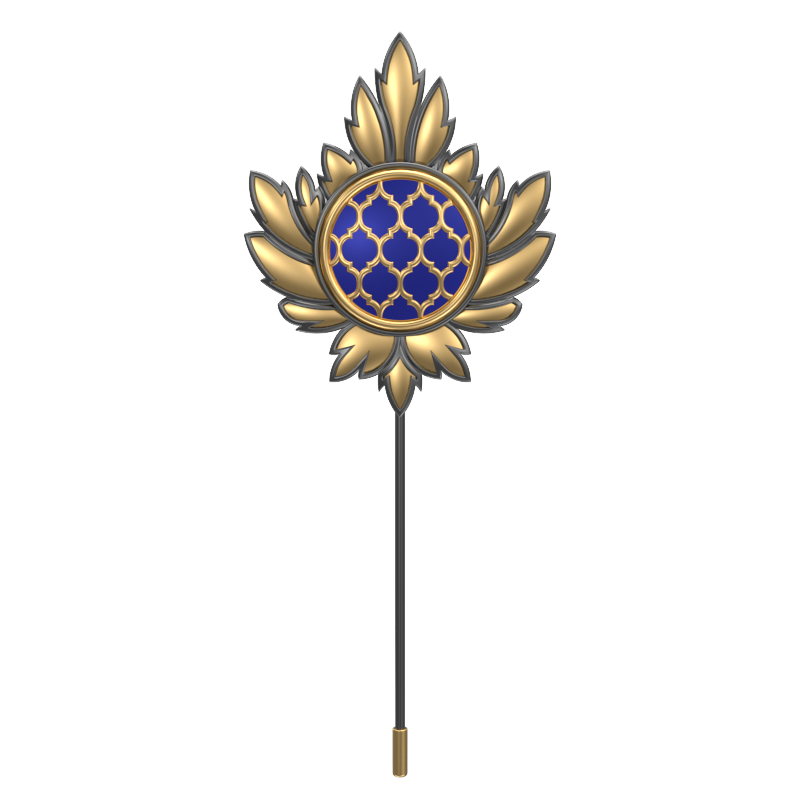 Ornate , Maple Classic Lapel with 18kt Gold & Black Ruthenium Plating and Enamel on Brass.