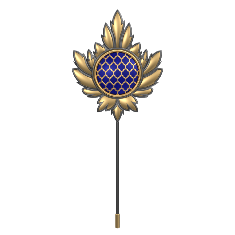 Ornate , Maple Classic Lapel with 18kt Gold & Black Ruthenium Plating and Enamel on Brass.