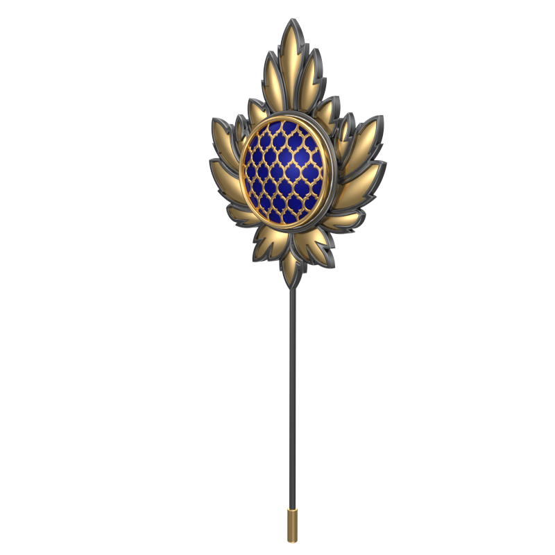 Ornate , Maple Classic Lapel with 18kt Gold & Black Ruthenium Plating and Enamel on Brass.