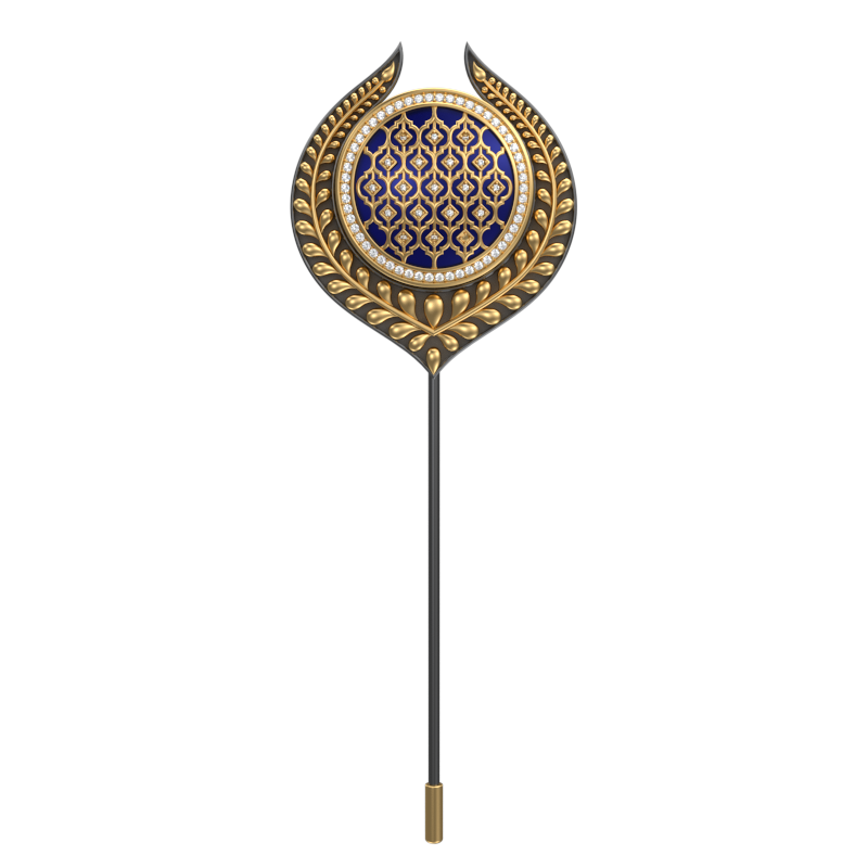 Ornate Luxe, Leaf Classic Lapel with CZ Diamonds, 18kt Gold & Black Ruthenium Plating and Enamel on Brass.