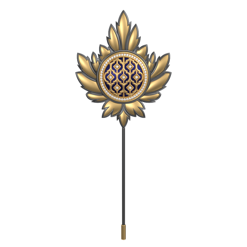 Ornate Luxe, Maple Classic Lapel with CZ Diamonds, 18kt Gold & Black Ruthenium Plating and Enamel on Brass.