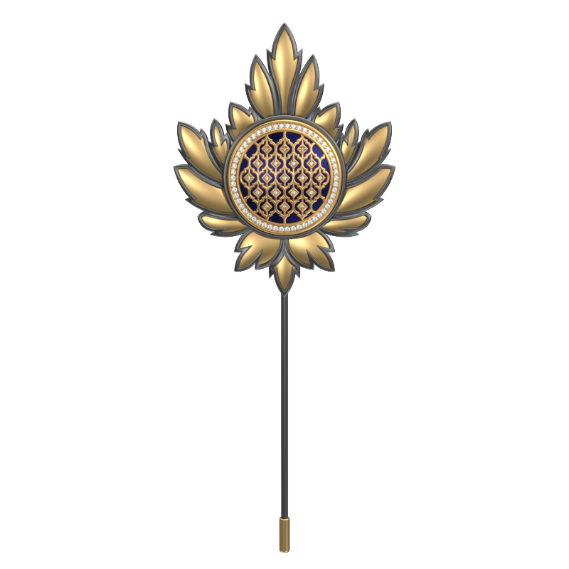 Ornate Luxe, Maple Classic Lapel with CZ Diamonds, 18kt Gold & Black Ruthenium Plating and Enamel on Brass.
