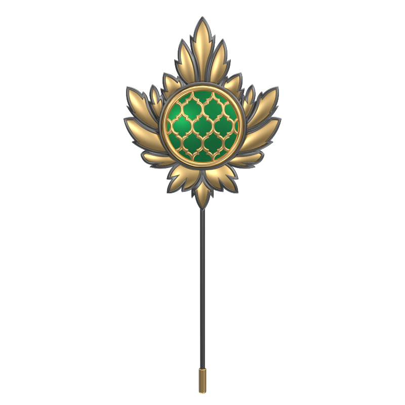 Ornate , Maple Classic Lapel with 18kt Gold & Black Ruthenium Plating and Enamel on Brass.