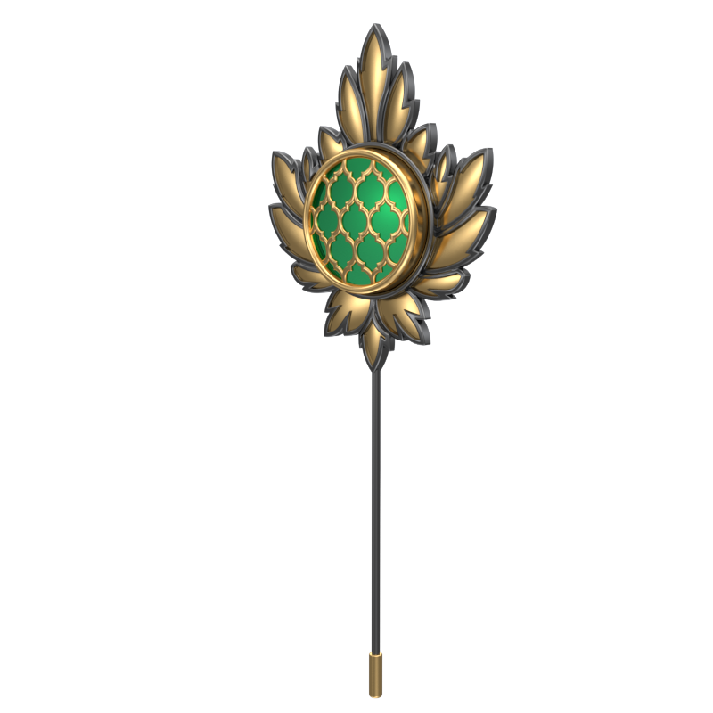 Ornate , Maple Classic Lapel with 18kt Gold & Black Ruthenium Plating and Enamel on Brass.