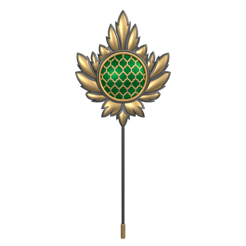 Ornate , Maple Classic Lapel with 18kt Gold & Black Ruthenium Plating and Enamel on Brass.
