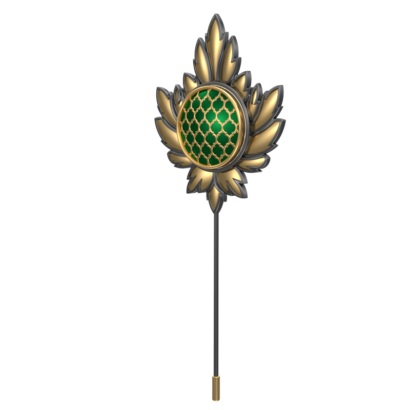 Ornate , Maple Classic Lapel with 18kt Gold & Black Ruthenium Plating and Enamel on Brass.
