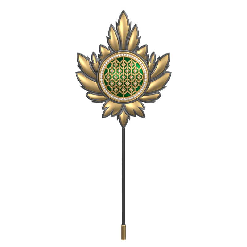 Ornate Luxe, Maple Classic Lapel with CZ Diamonds, 18kt Gold & Black Ruthenium Plating and Enamel on Brass.