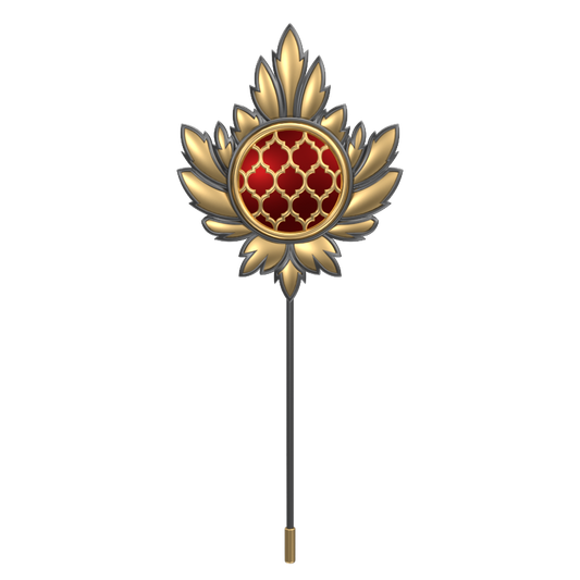 Ornate , Maple Classic   Lapel with 18kt Gold & Black Ruthenium Plating and Enamel on Brass.