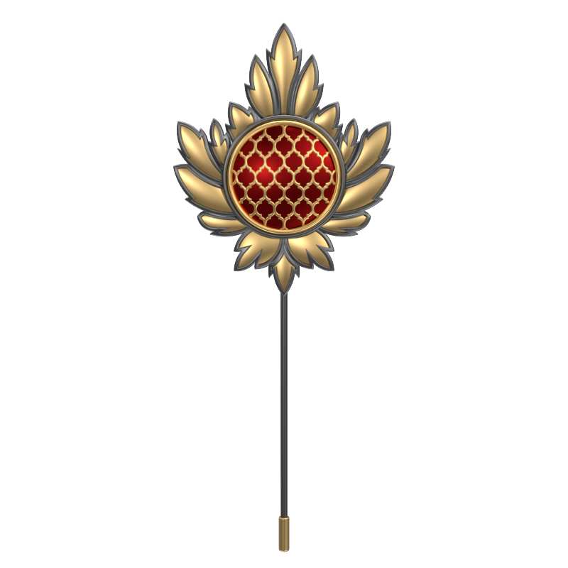 Ornate , Maple Classic Lapel with 18kt Gold & Black Ruthenium Plating and Enamel on Brass.