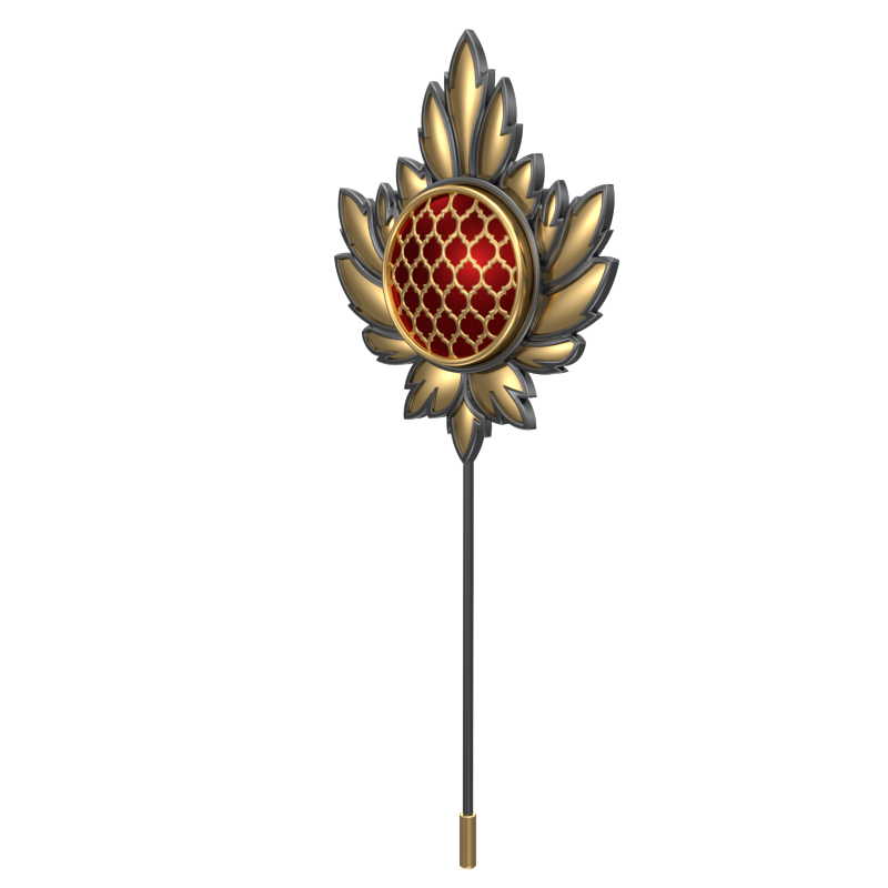 Ornate , Maple Classic Lapel with 18kt Gold & Black Ruthenium Plating and Enamel on Brass.